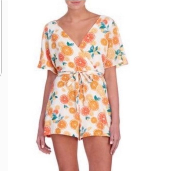 June & Hudson Short Wrap Printed Romper Citrus Print Size Small - Picture 1 of 6